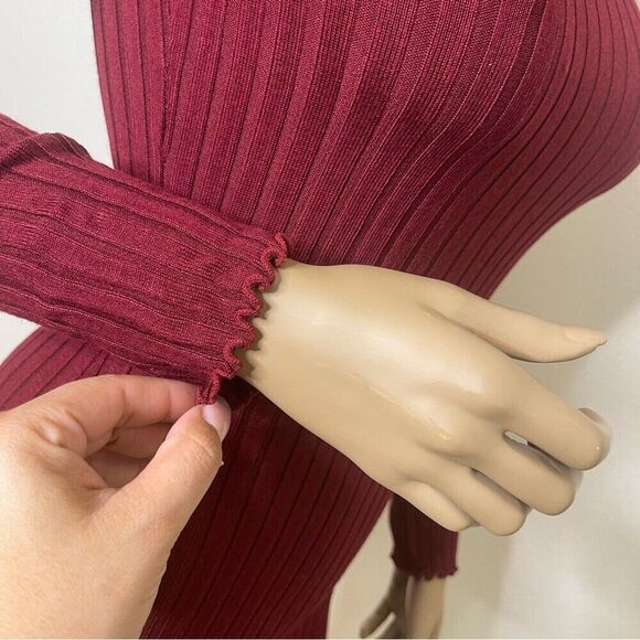 Seek The Label Dress Small Mini Burgundy Mock Turtle Long Sleeve Ribbed Bodycon - Picture 6 of 10